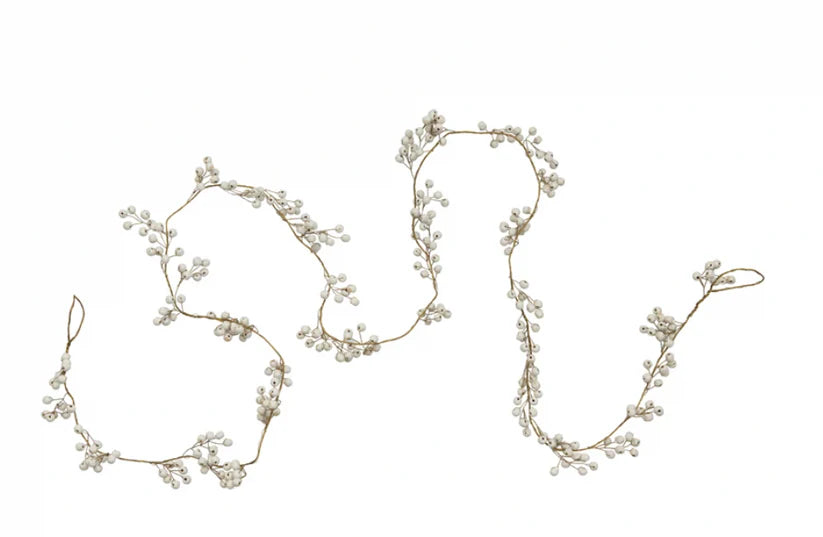 72" Metal and Wood Bead Garland-White &amp; Gold