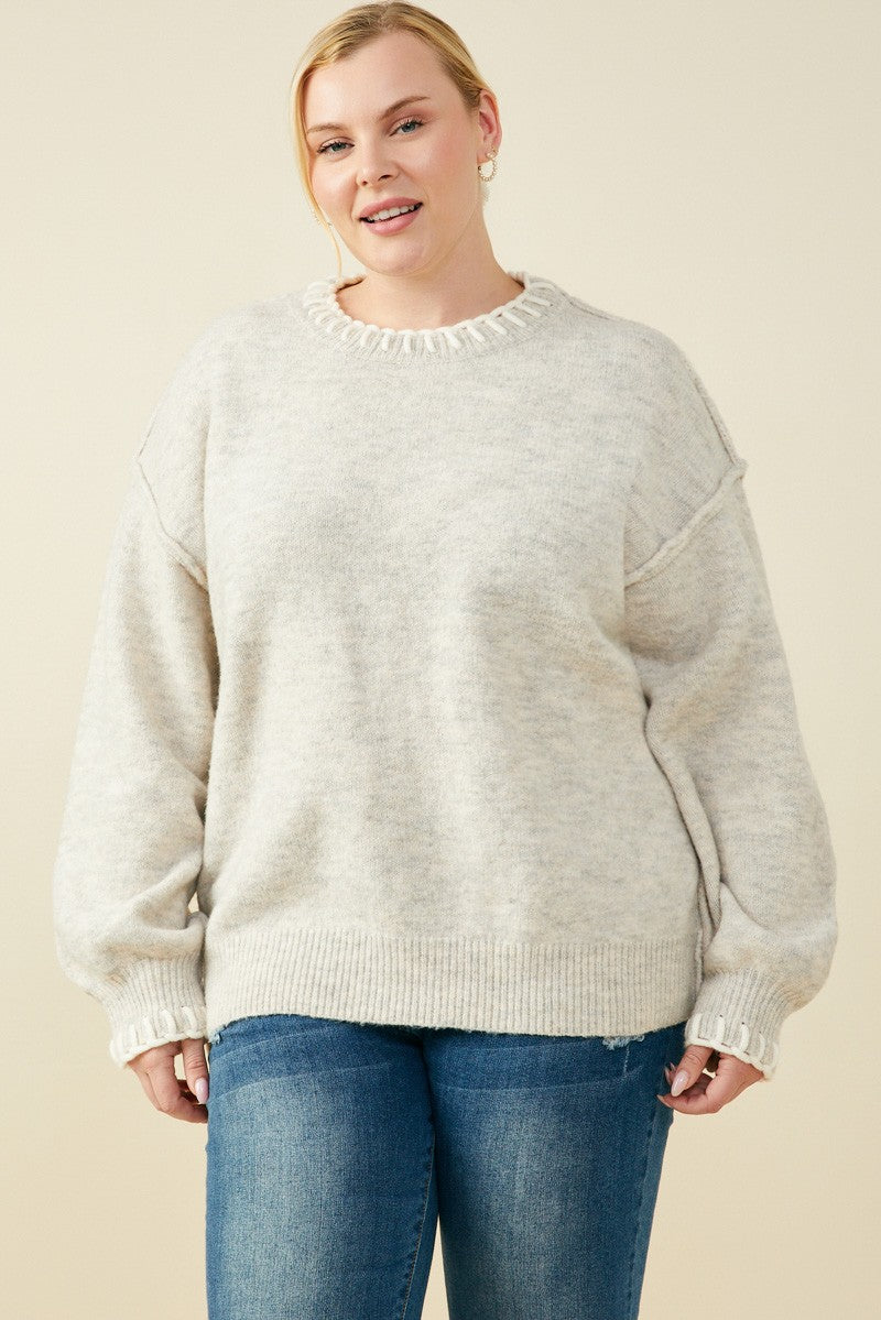 Sweater w/ Neck &amp; Sleeve Detail (Plus)