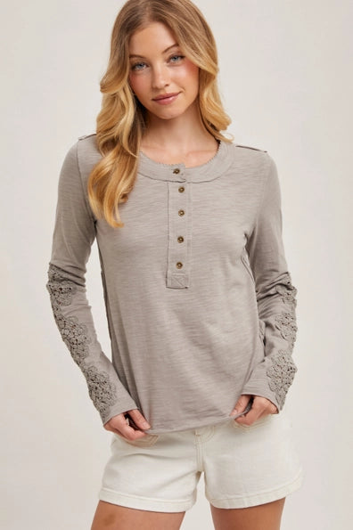 Crochet Patch Sleeved Top