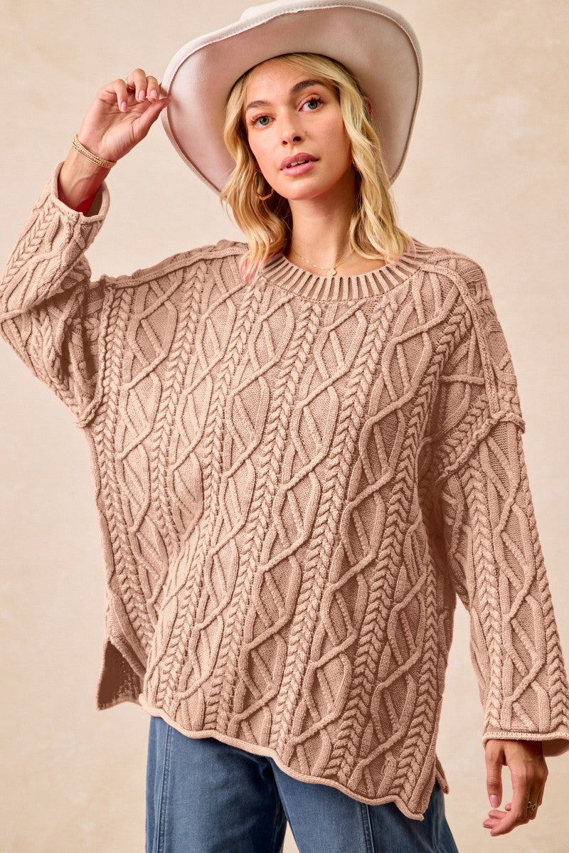 Cable Knit Washed Sweater Top