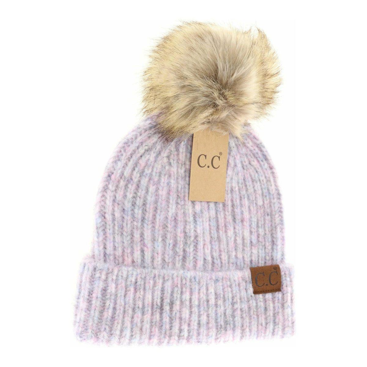 Soft Ribbed Fur Pom CC Beanie