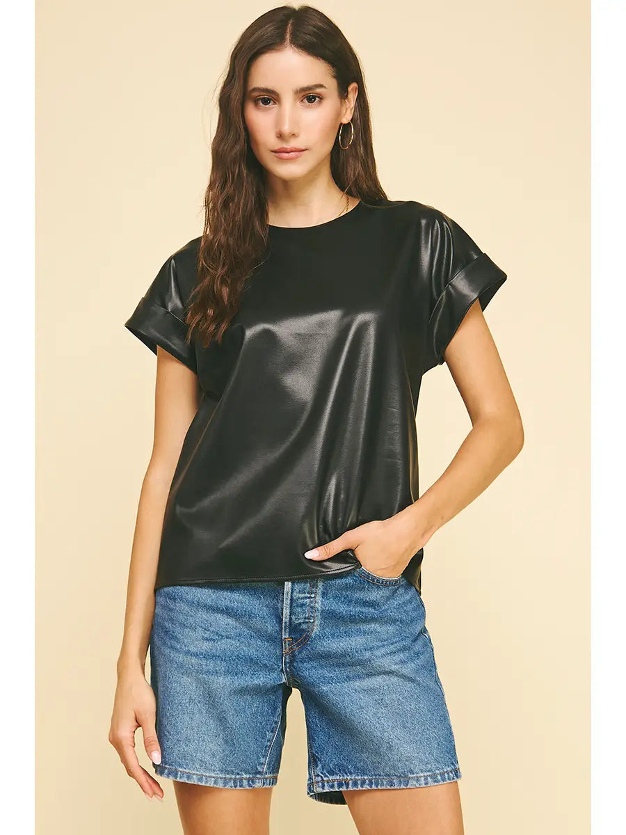 Leather Cap Sleeve Top