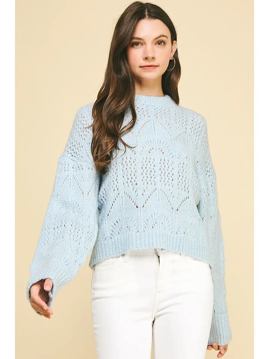 Solid Eyelet Detail Sweater