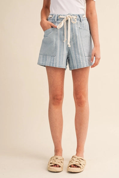 Contrasting Striped Denim Short