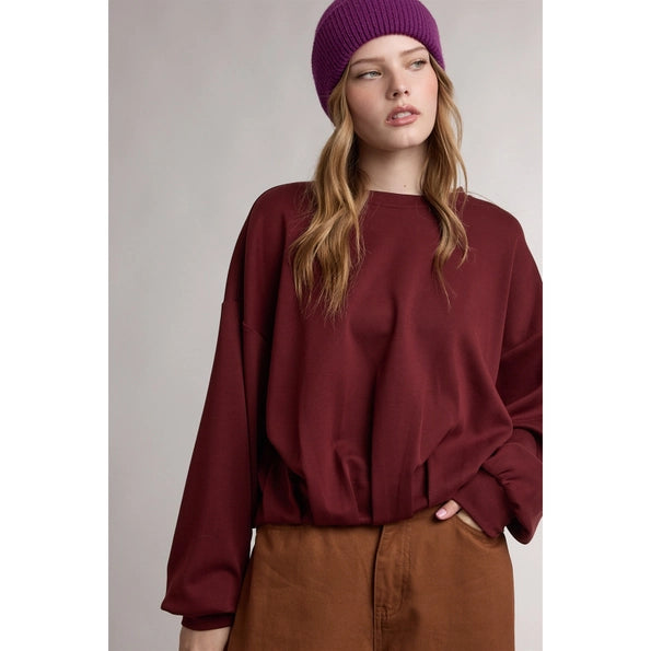 Gathered Hem Knit Sweatshirt