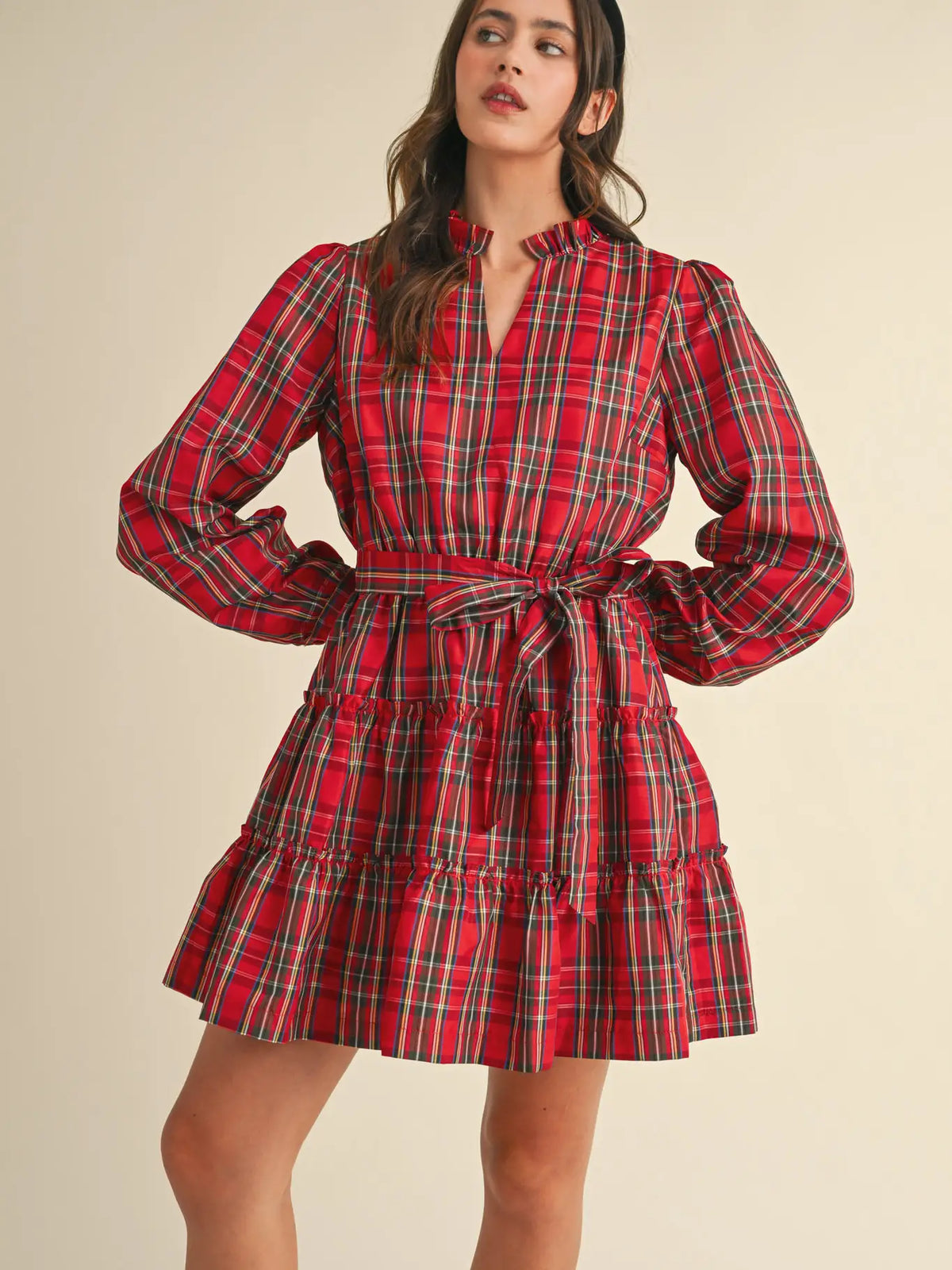 plaid tiered mini dress Softly Spoken Plaid Tiered Mini Dress