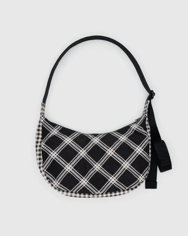 Medium Nylon Crescent Bag - Mixed Plaid