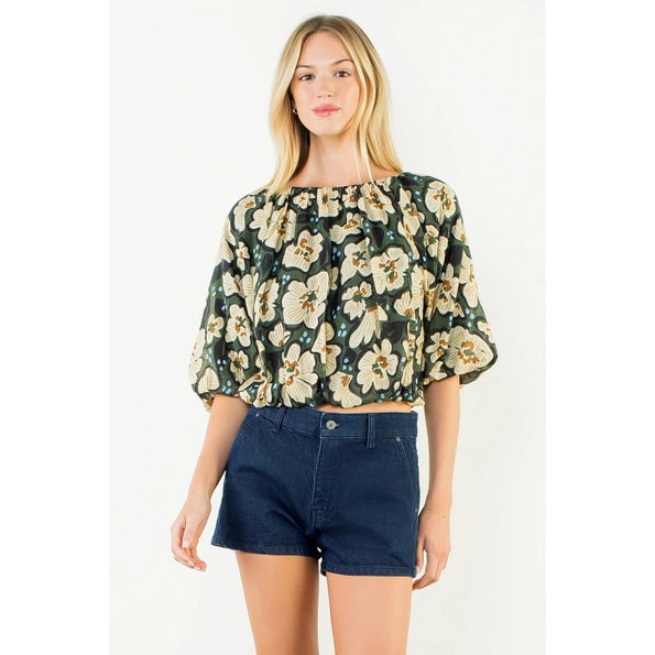 Floral Cinched Waist Top
