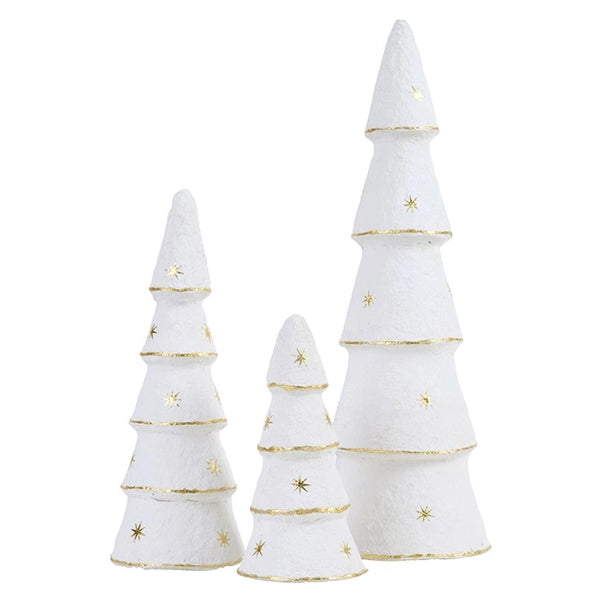 Paper Mache Tree - White with Gold Stars