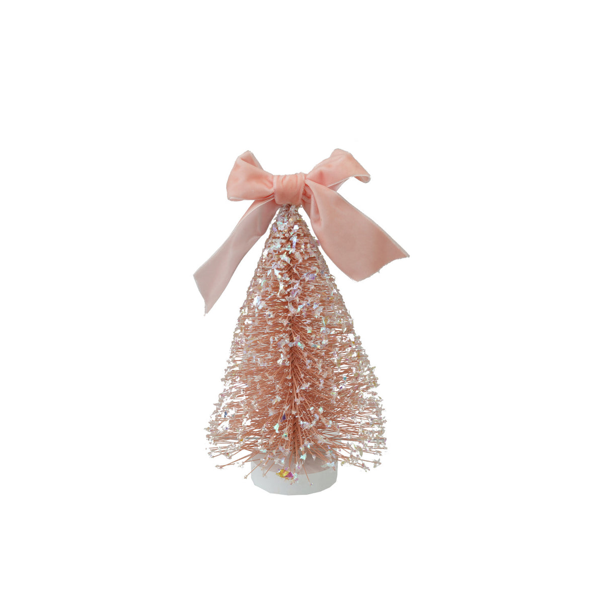 Plastic Bottle Brush Tree with Glitter &amp; Velvet Bow