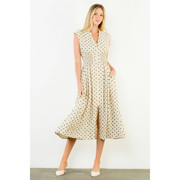 Sleeveless Zipper Front Polka Dot Dress