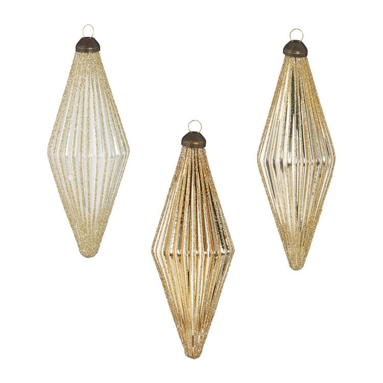 5.5&quot; Glittered Diamond Ribbed Ornament