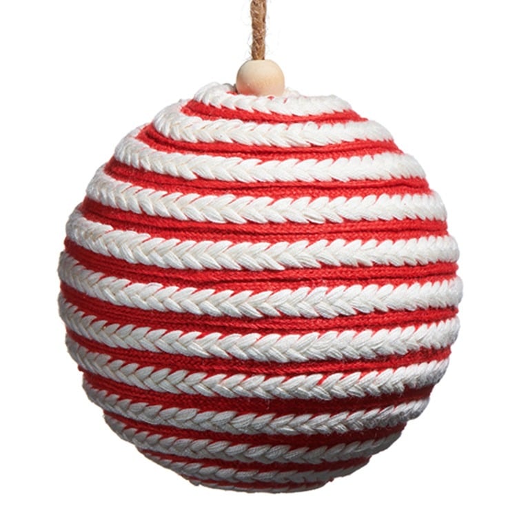4.5" Red and White Jute Ball Ornament