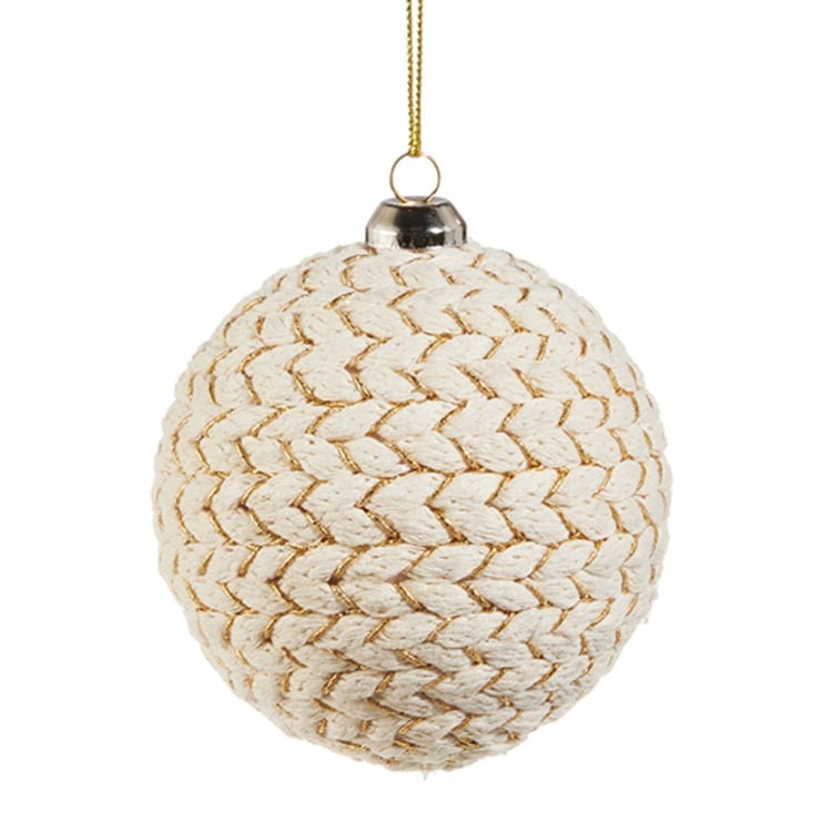 4" Cream and Gold Rope Braid Ball Ornament