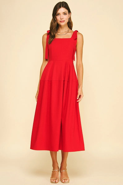 ribbon midi dress Beige Linen Ribbon Pattern Embroidered Midi Dress