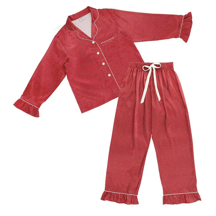 Ruffled Red &amp; Pink Dot PJ Set