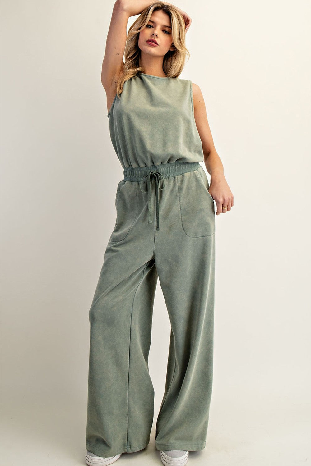 Soft Washed Solid Sleeveless Jumpsuit