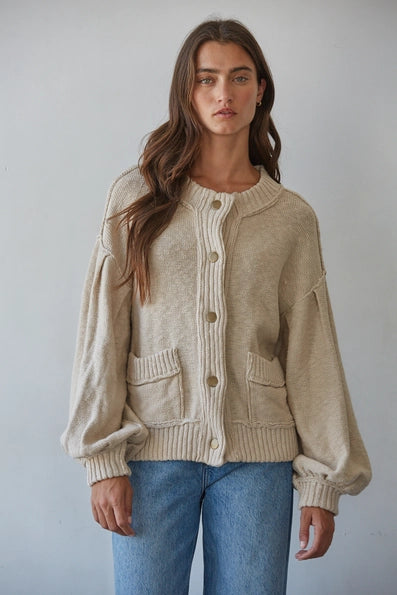 Knit Sweater Balloon Long Sleeve Cardigan