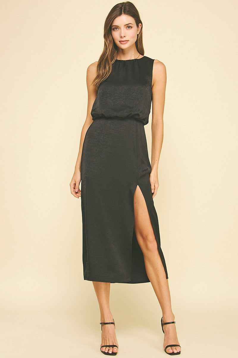 Silky Side Slit Midi Dress
