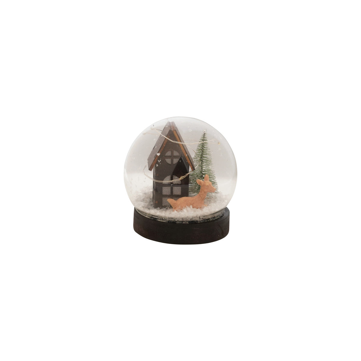 Glass Snow Globe with Cabin Scene &amp; LED Light