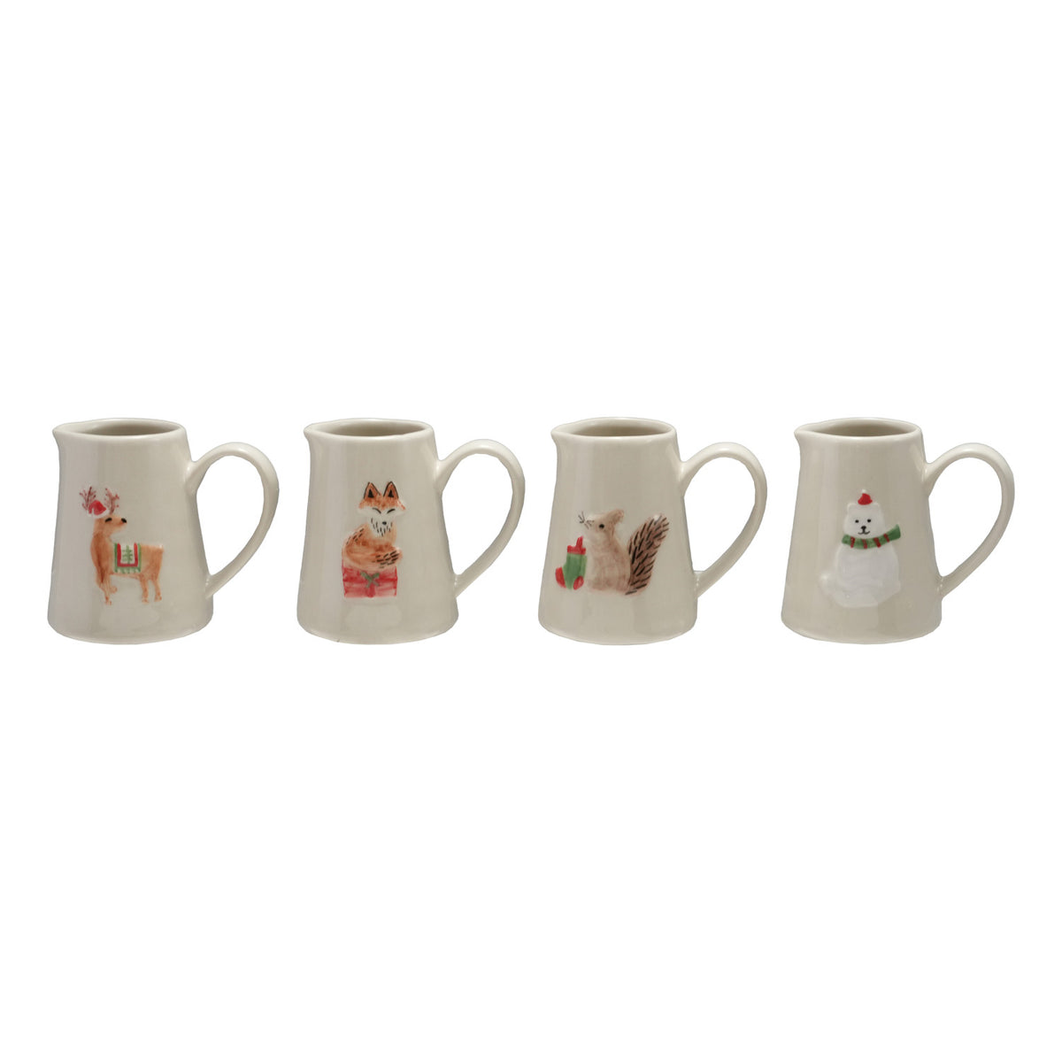 Embossed Hand Painted Stoneware Creamer w/Holiday Animals