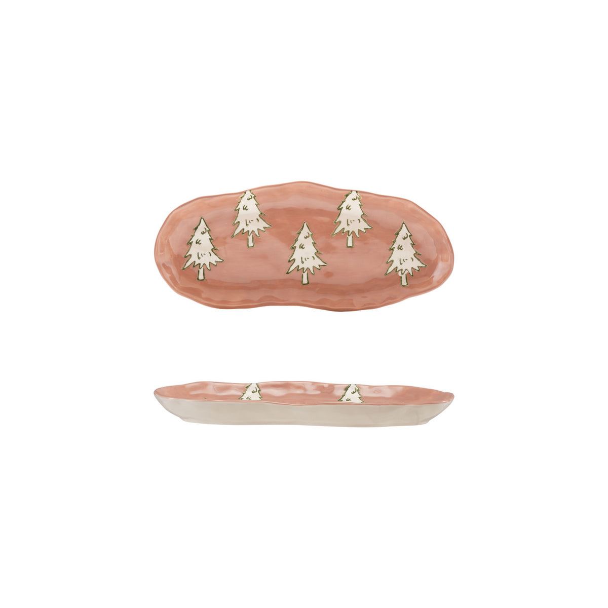 Stoneware Organic Shaped Platter w/Trees