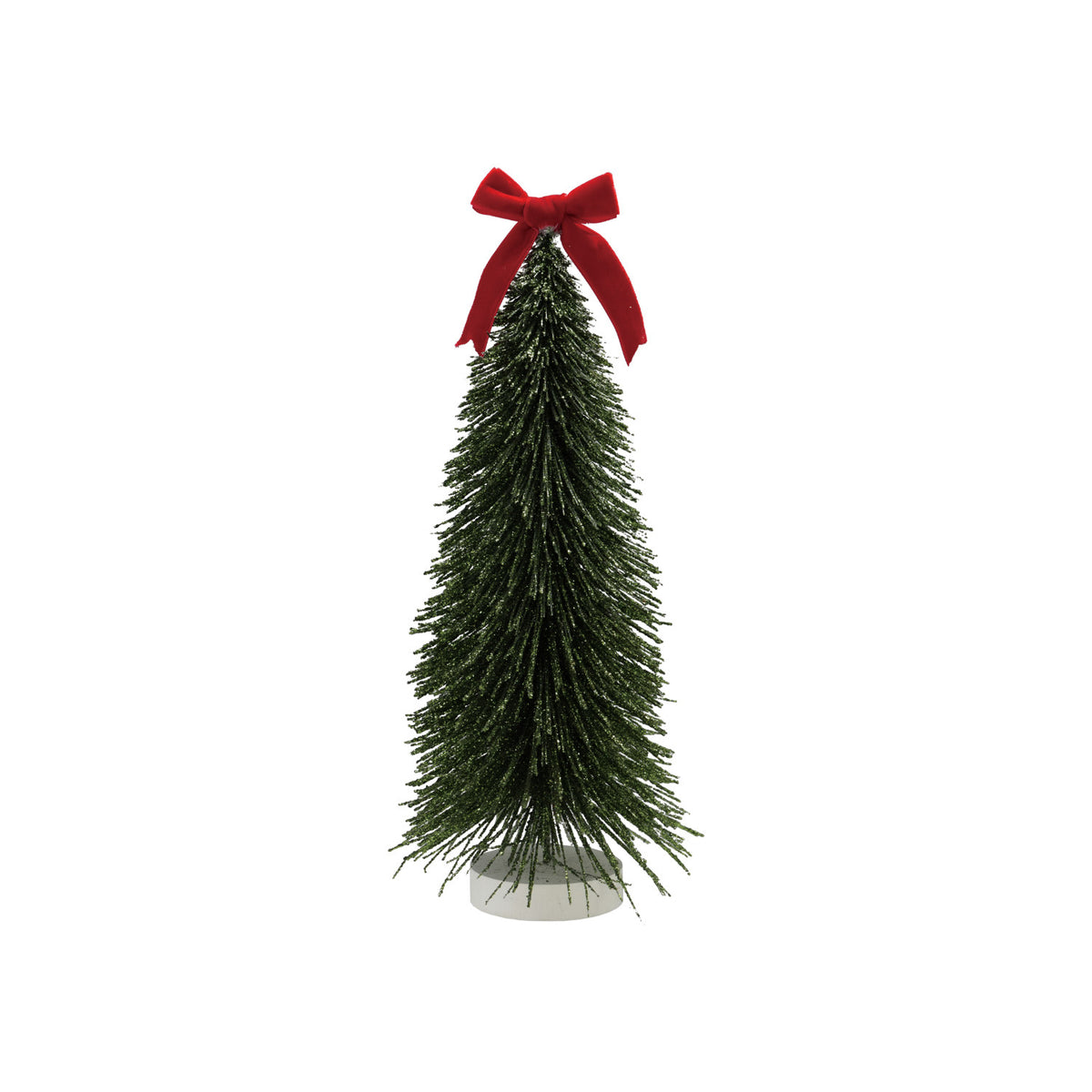Plastic Bottle Brush Tree with Glitter &amp; Velvet Bow