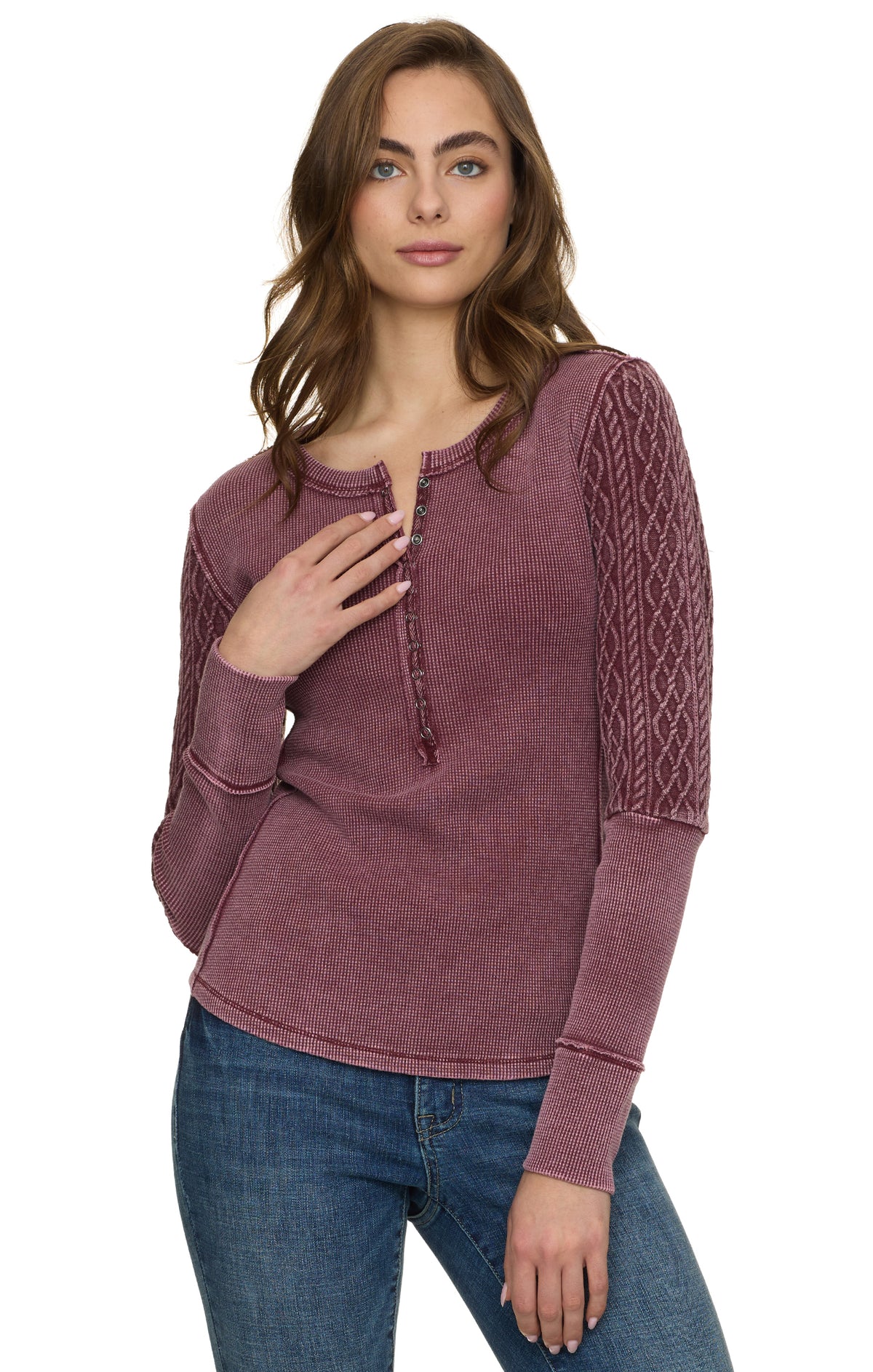 Hattieville Mixed Media Cable Henley