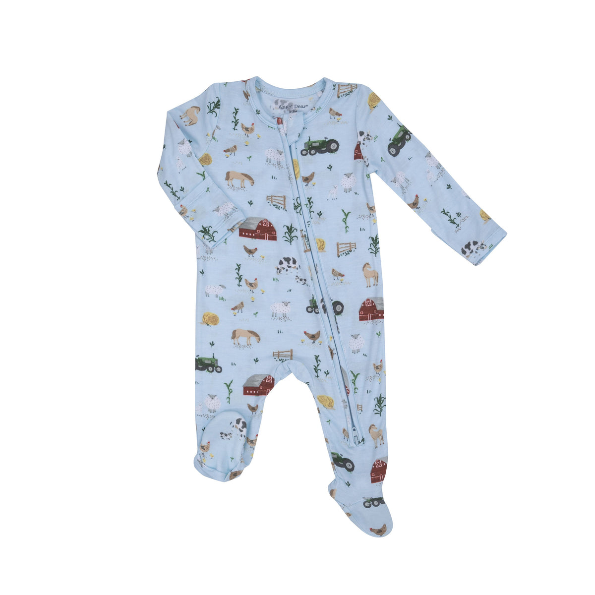 FARM-Big Red Barn Blue 2 Way Zipper Footie