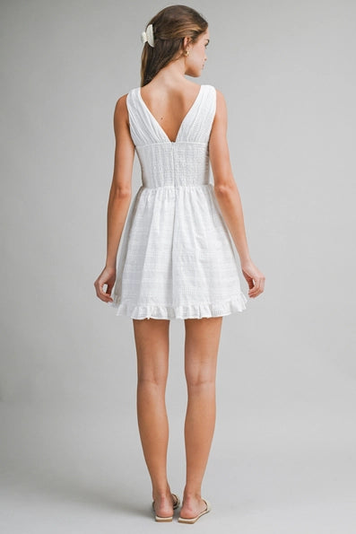 White Eyelet V-Neck Mini Dress