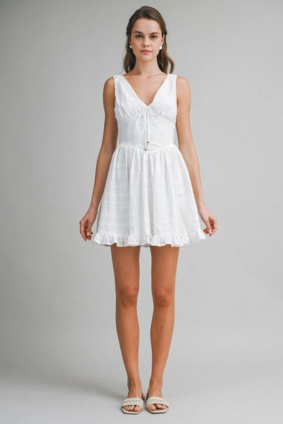White Eyelet V-Neck Mini Dress