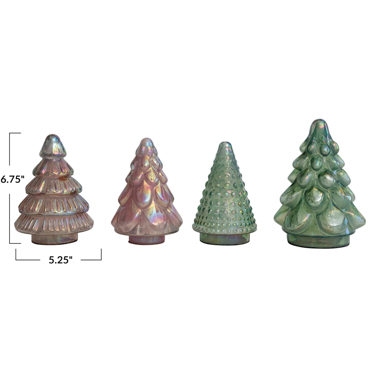 Embossed Iridescent Green &amp; Pink Mercury Glass Trees