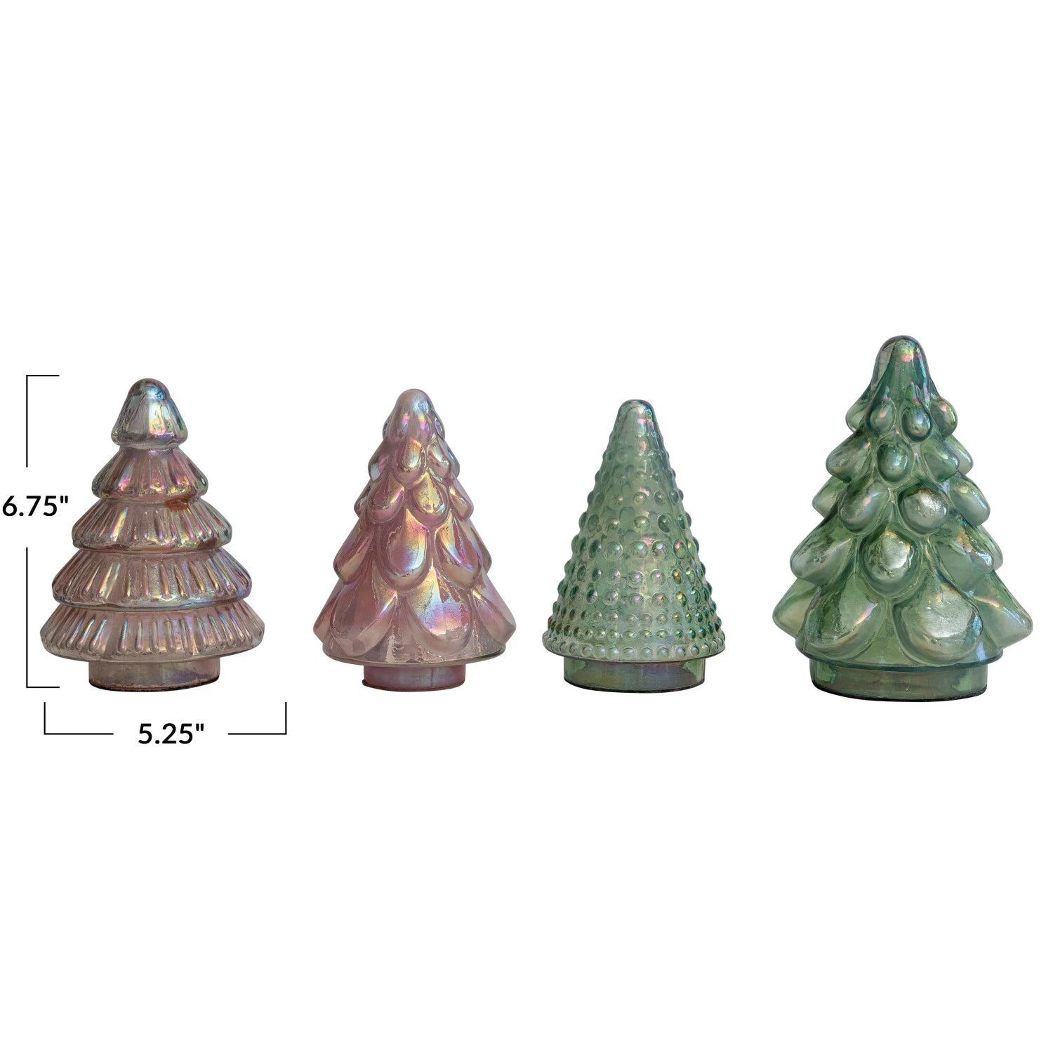 Embossed Iridescent Green & Pink Mercury Glass Trees