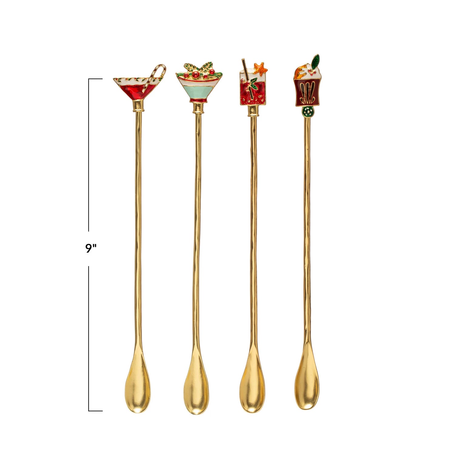 Holiday Cocktail Spoon with Enameled Beverage Icon Handle