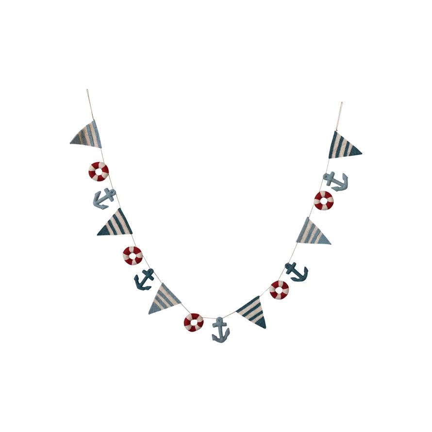 Wool Felt Pennant Garland w/Anchors &amp; Life Preservers