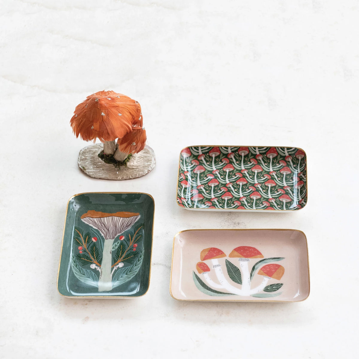 Enameled Steel Tray w/Mushroom &amp; Gold rim