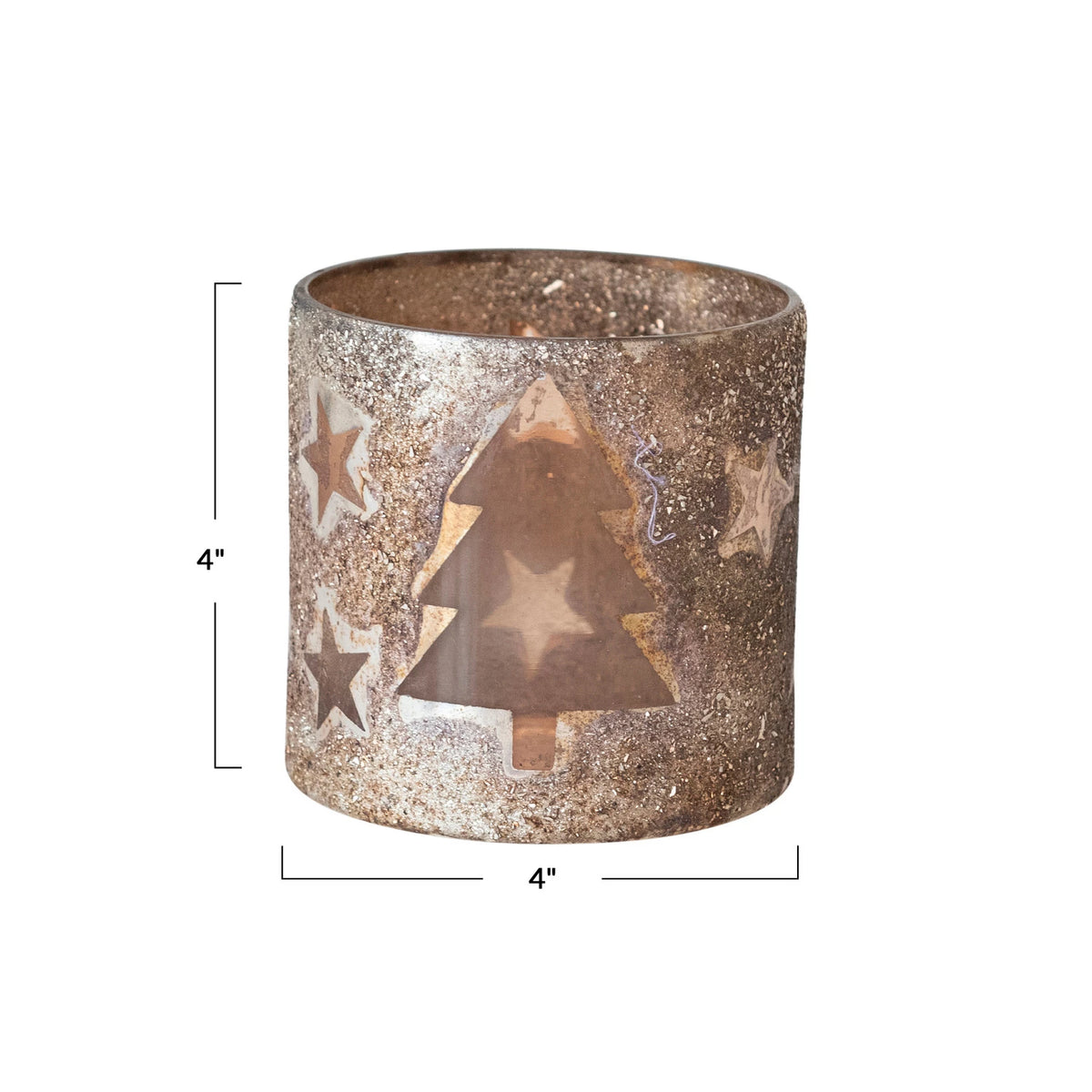 Mercury Glass Votive Holder with Etched Trees &amp; Stars