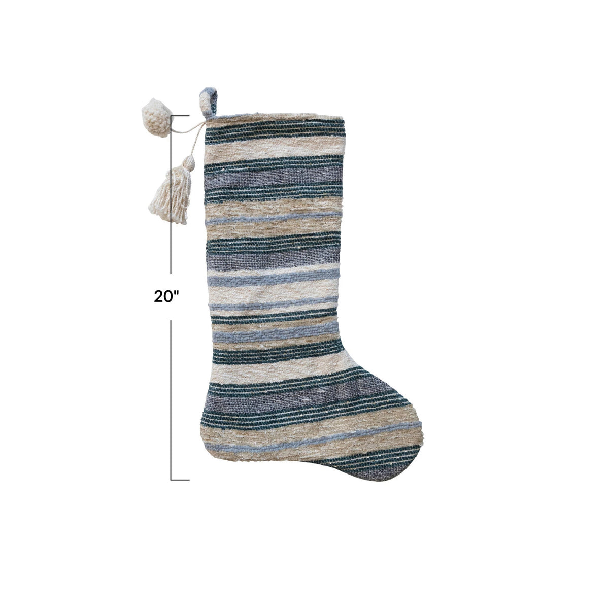Blue Multi Colored Tufted Stripe Fabric Stocking
