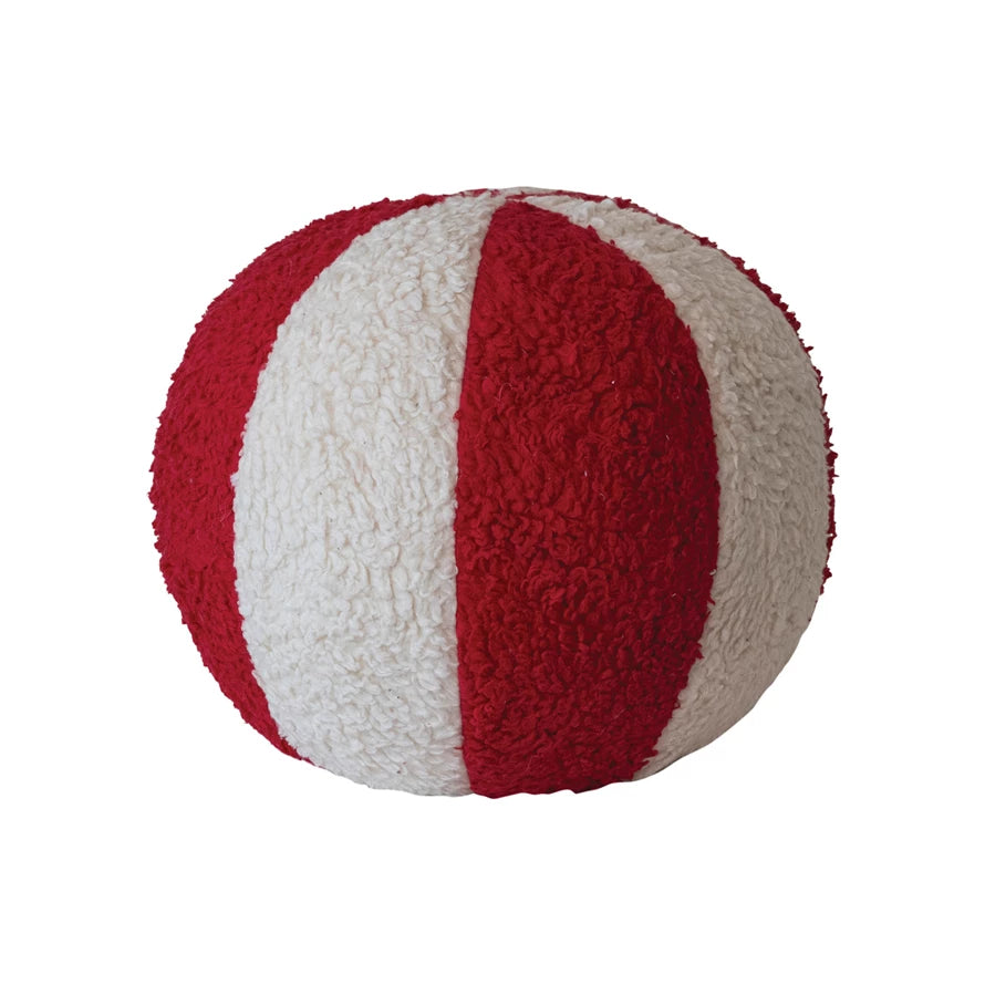 10&quot; Round Cotton Sherpa Peppermint Candy Pillow