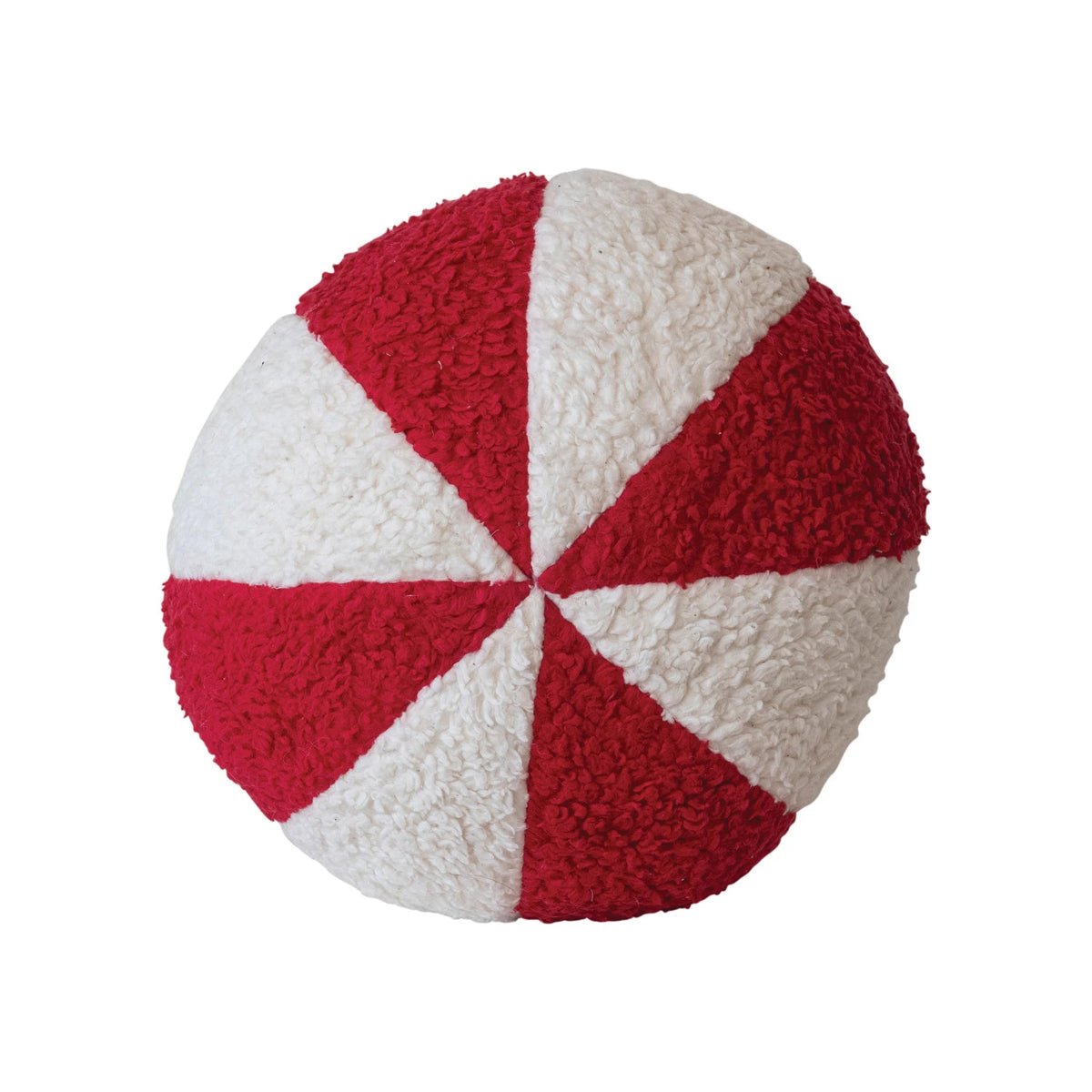 10&quot; Round Cotton Sherpa Peppermint Candy Pillow
