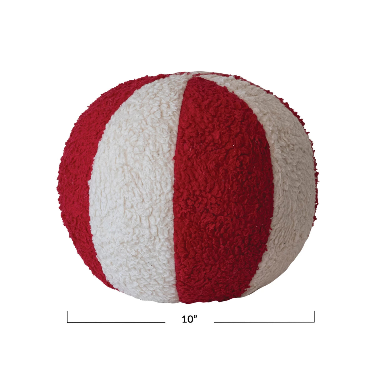 10&quot; Round Cotton Sherpa Peppermint Candy Pillow