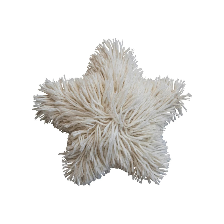 Soven Wool Shag Star Pillow -Cream