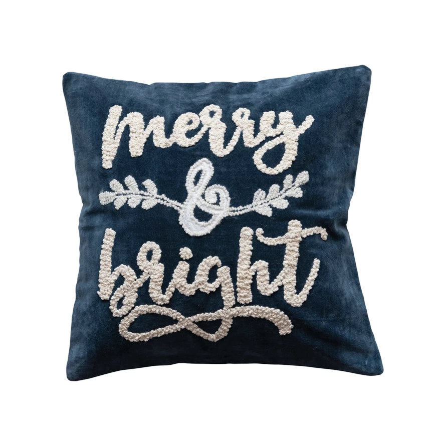 Navy Velvet Merry &amp; Bright Pillow