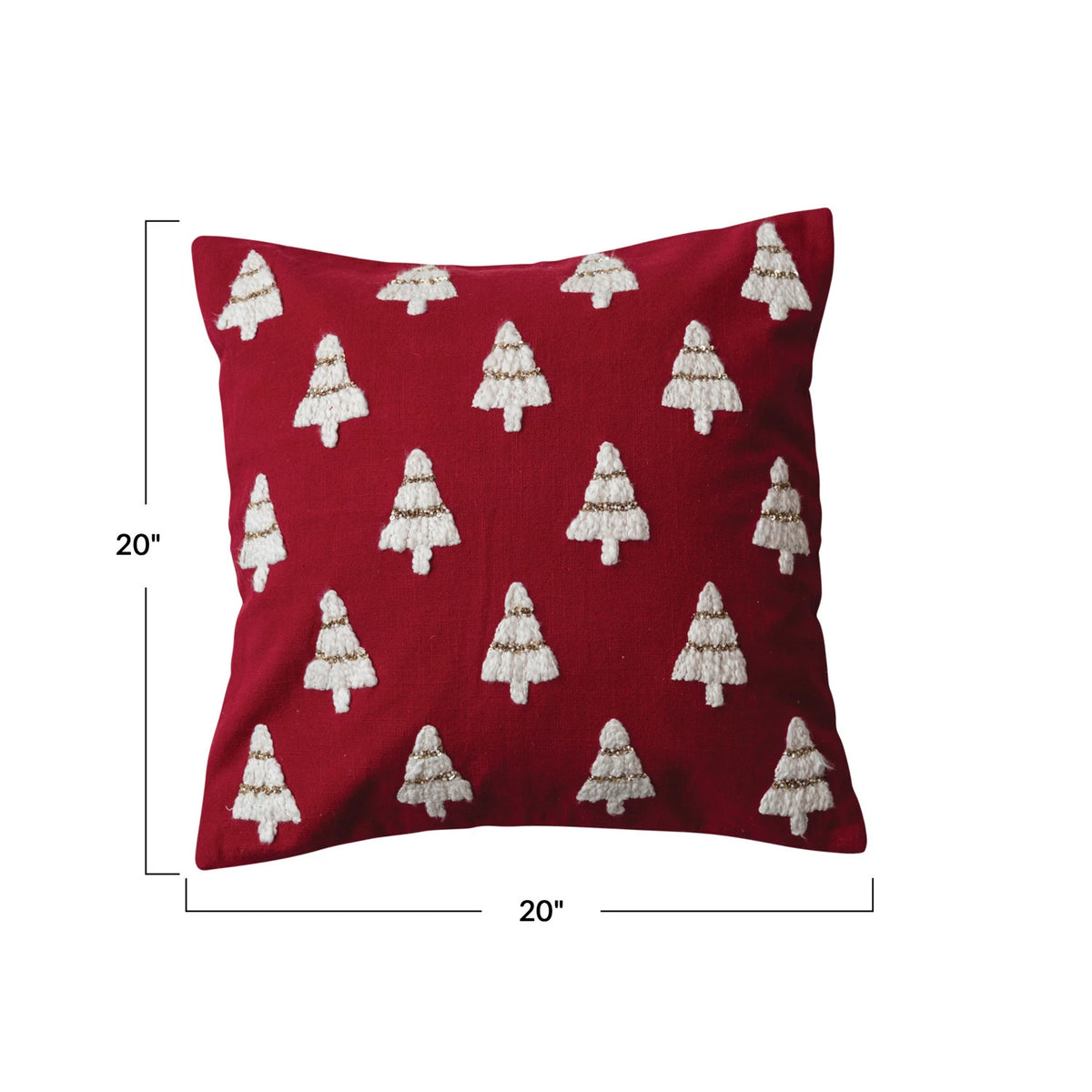 20&quot; Square Red &amp; White Embroidered Christmas Tree Pillow