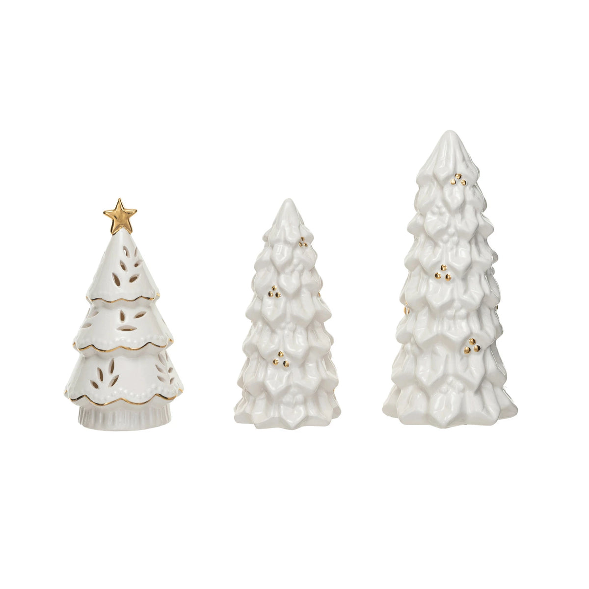 White Stoneware LED Christmas Tree w/gold star