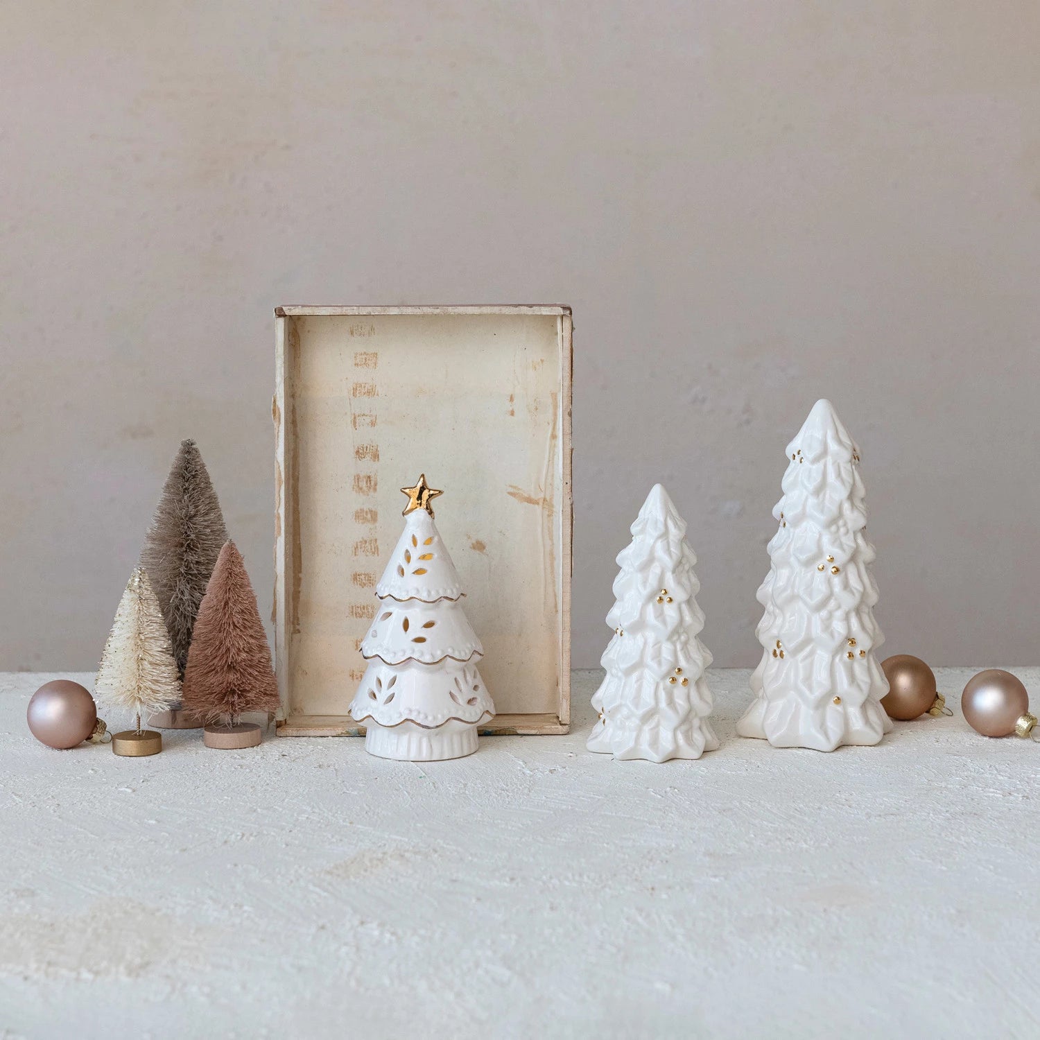 White Stoneware LED Christmas Tree w/gold star