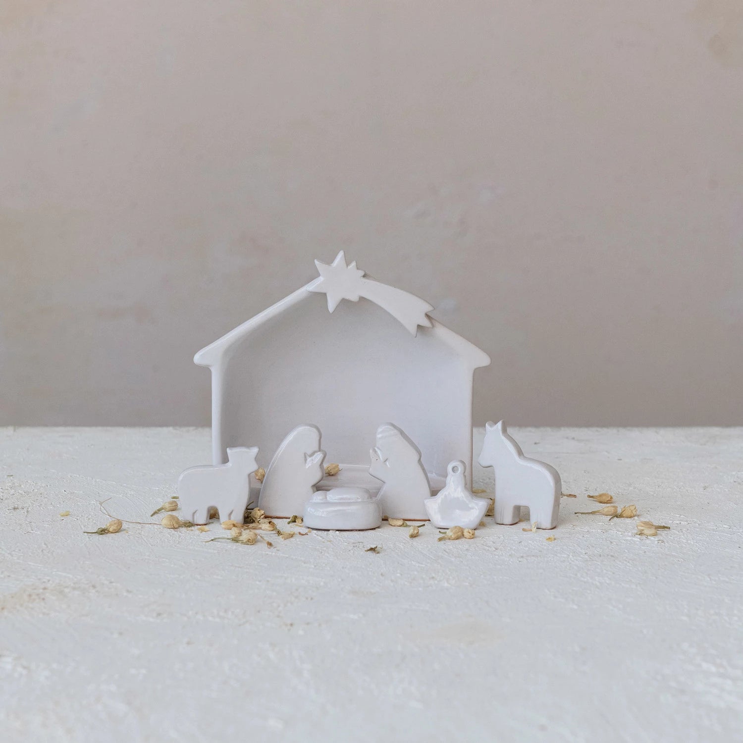 White Stoneware Nativity Set