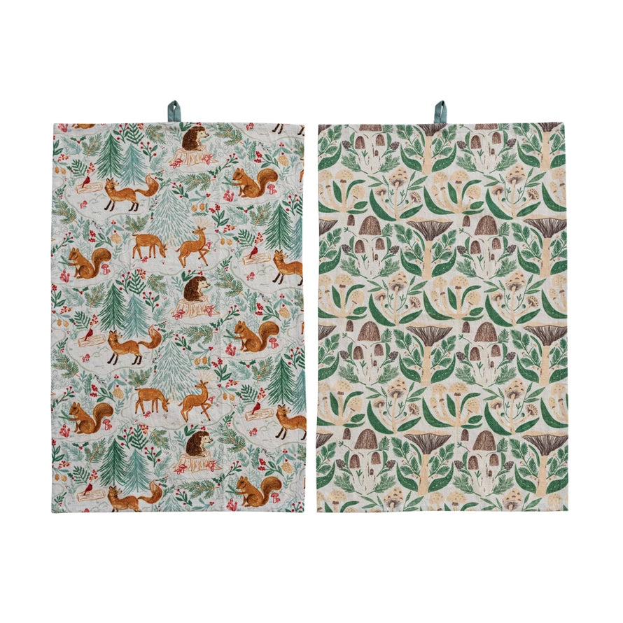 Woodland Flora and Fauna Printed Tea Towels