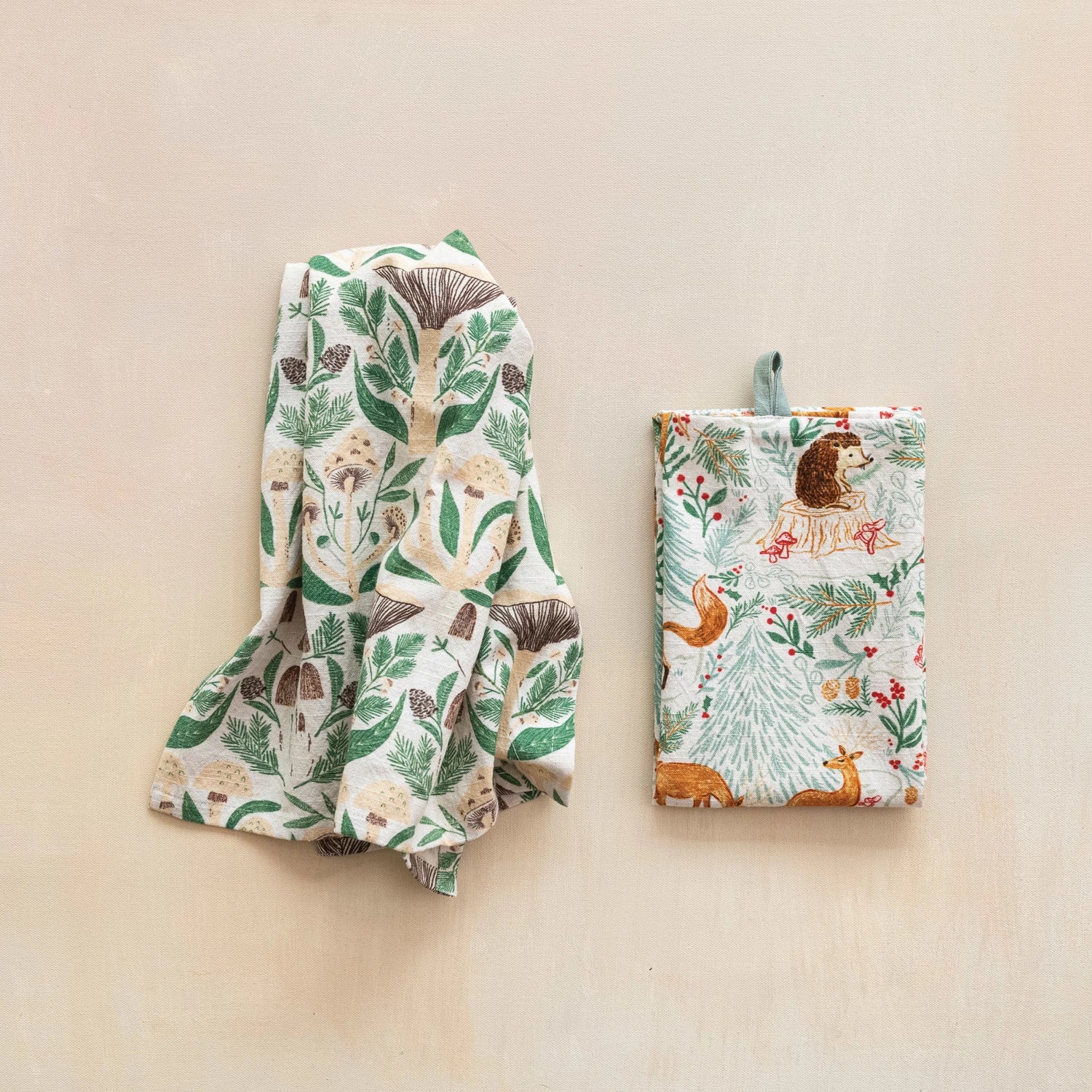 Woodland Flora and Fauna Printed Tea Towels