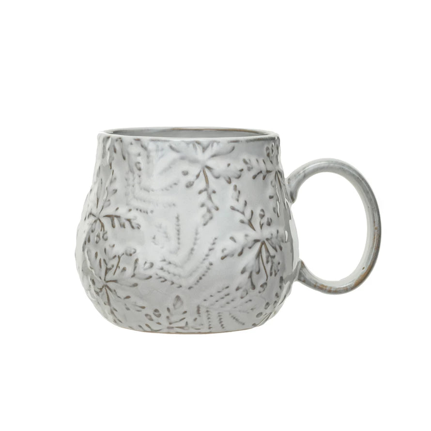 16 oz. Embossed Stoneware Mug w/ Snowflakes